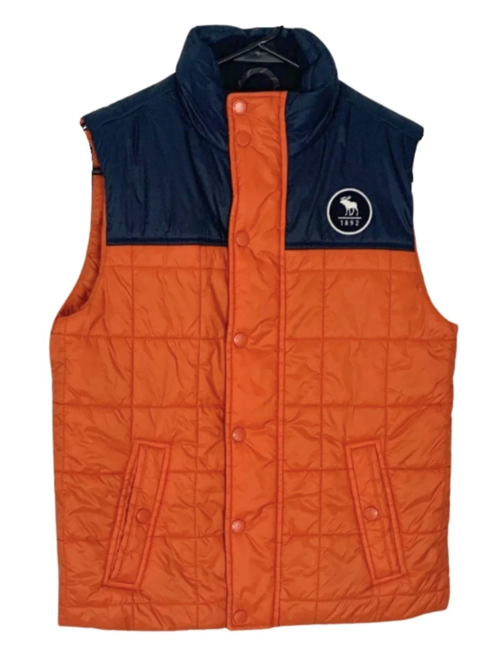 Abercrombie Kids Orange and Navy Quilted Puffer Vest Size 13/14 Gorpcore Fall